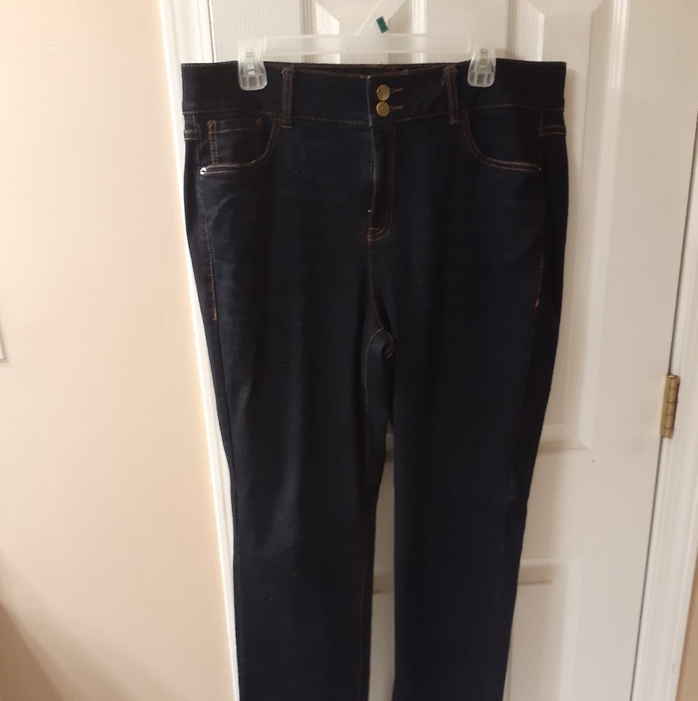 Straight leg dark wash stretch jeans